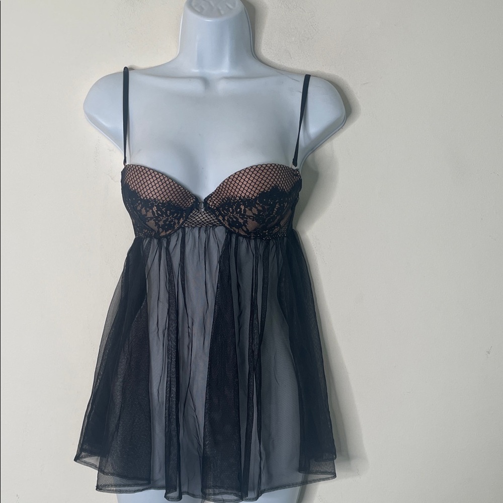 Victoria's Secret Black Lace Mesh Chemise